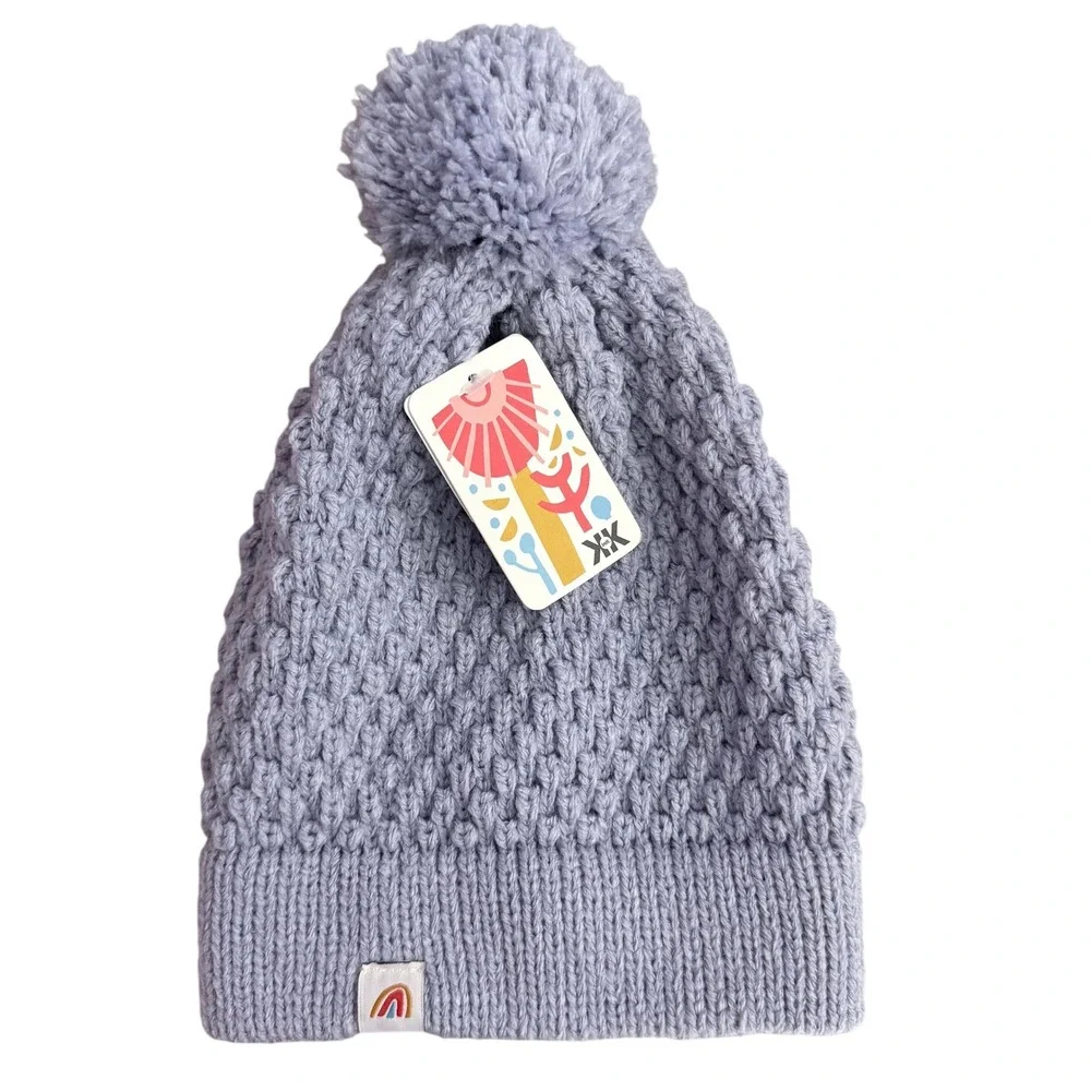 Krochet Kids Abby Beanie Kids OS Periwinkle Blue Knit Pom Pom Ethical Gorpcore